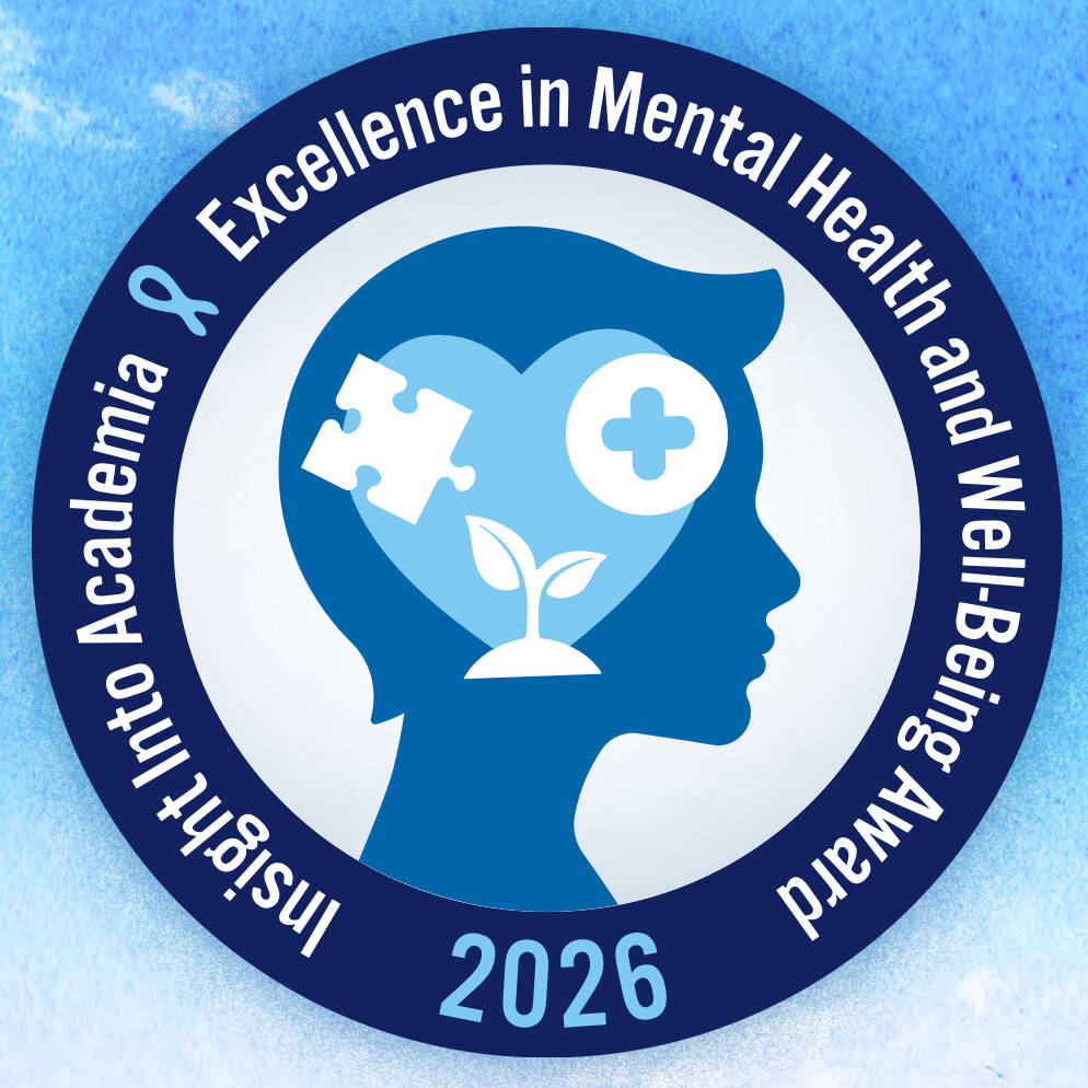 Excellence in Mental Health and Well-being Award Insight Into Academia Badge with a silhouette of a person in the middle.